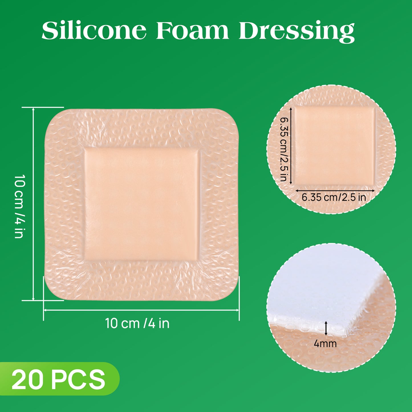 Silicone Foam Dressing with Border, 4"×4"(20 pcs) Waterproof,Breathable,Highly Absorbent Silicone Bandage Care for Pressure Sores, Ulcers