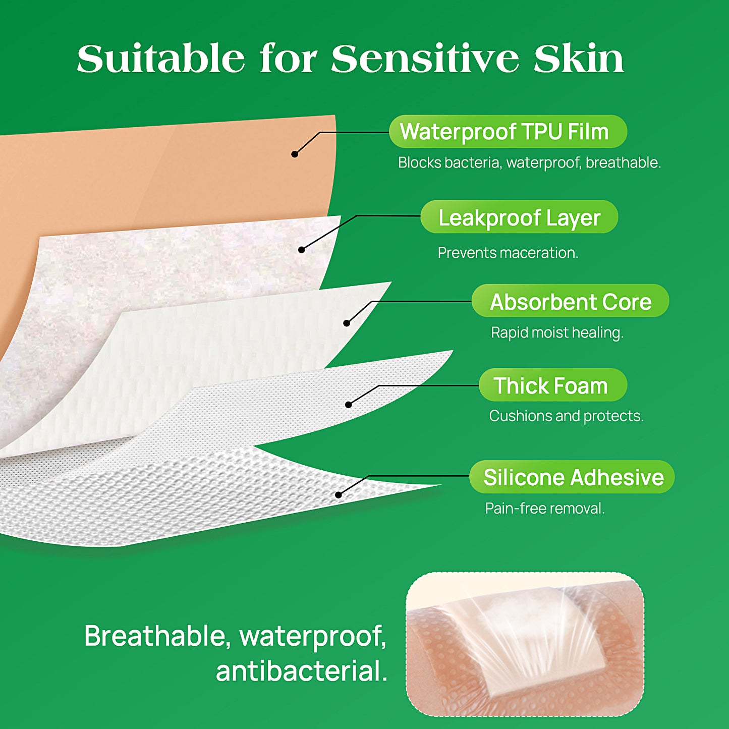 Silicone Foam Dressing with Border, 4"×4"(20 pcs) Waterproof,Breathable,Highly Absorbent Silicone Bandage Care for Pressure Sores, Ulcers