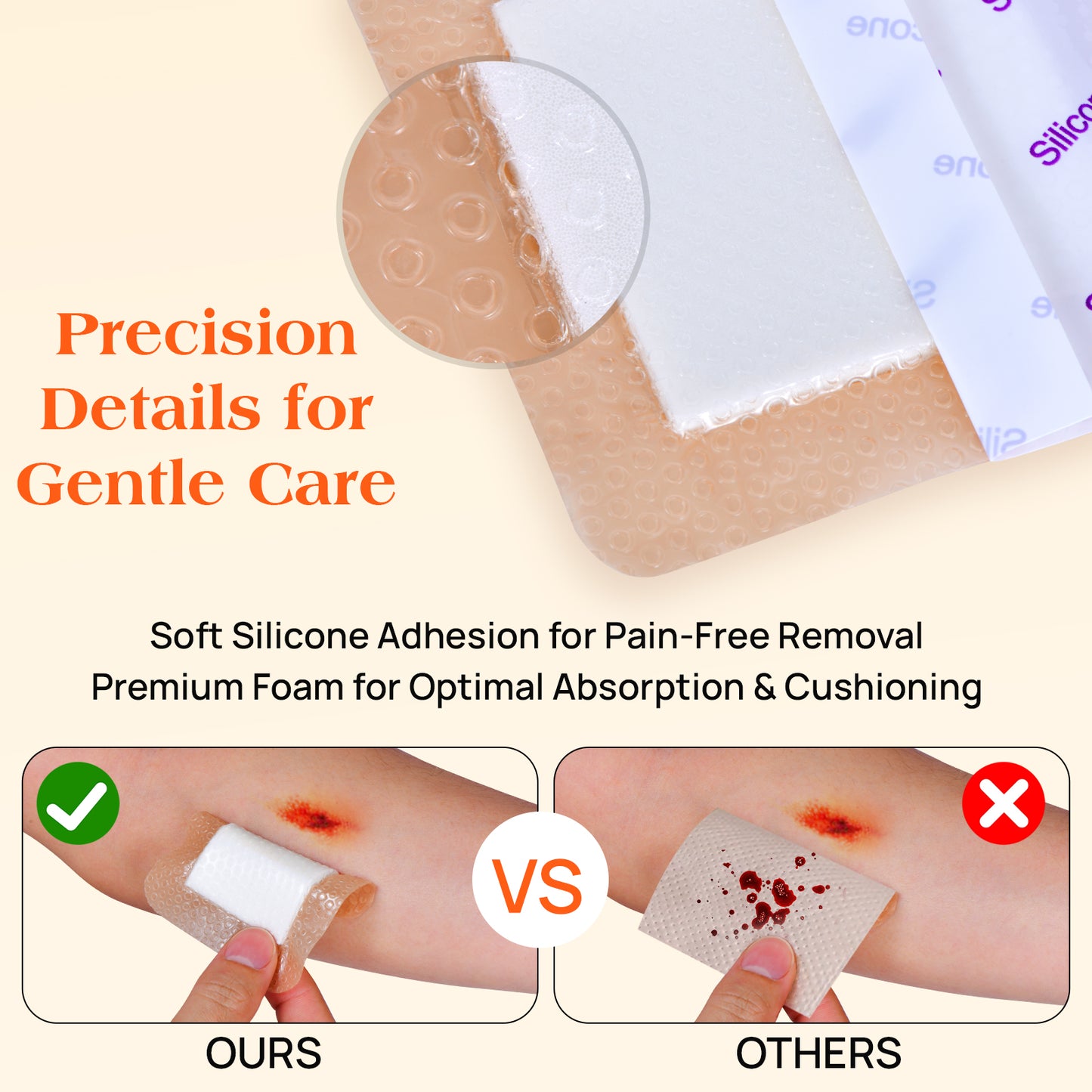 Silicone Foam Dressing with Border, 4"×8" (5Pcs) Gentle Adhesive Foam Dressing for Wound Care,Waterproof,Breathable