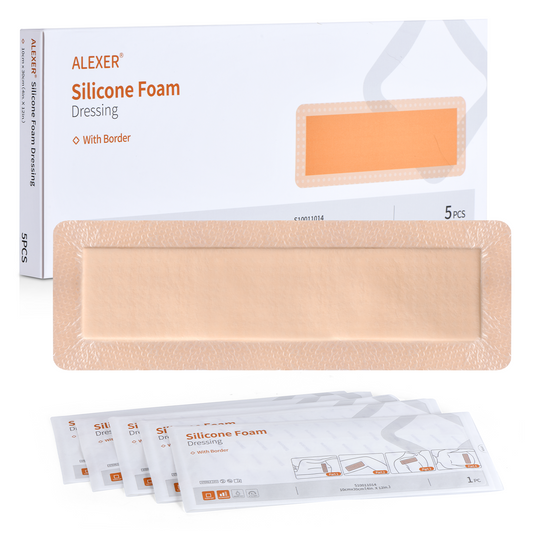 Silicone Foam Dressing - Long Adhesive Foam Bandage for Surgical Incisions and Wound Care, Waterproof and Gentle on Skin 4"×12" （5pcs）