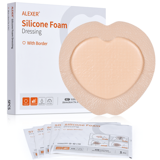 Silicone Foam Dressing for Sacral Wounds 7”×7” (5pcs) Gentle Adhesive Waterproof Bandage for Pressure Sores