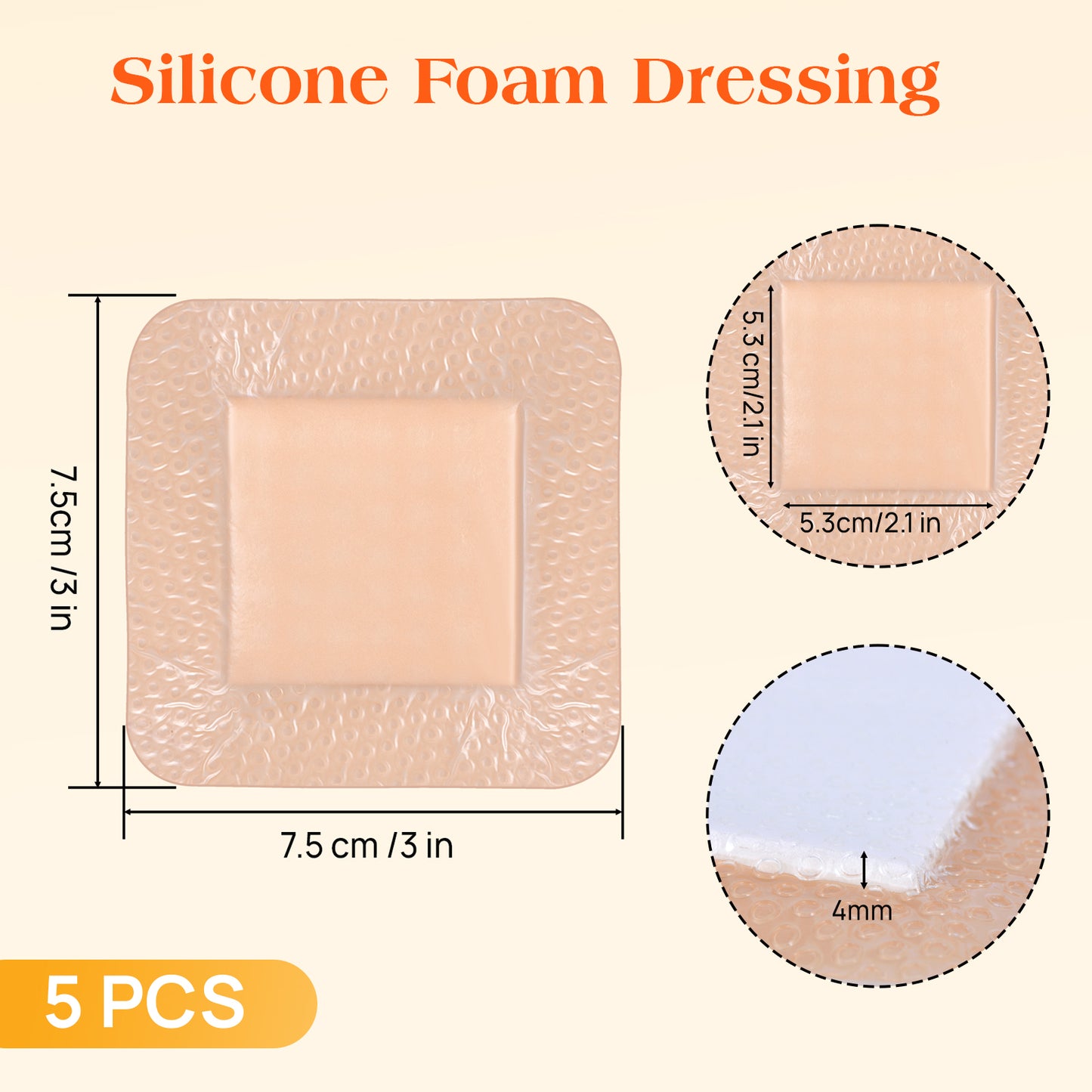 Silicone Foam Dressing with Border, 3"×3"(5 Pcs) Gentle Adhesive Foam Dressing for Wound Care,Waterproof,Breathable,Highly Absorbent