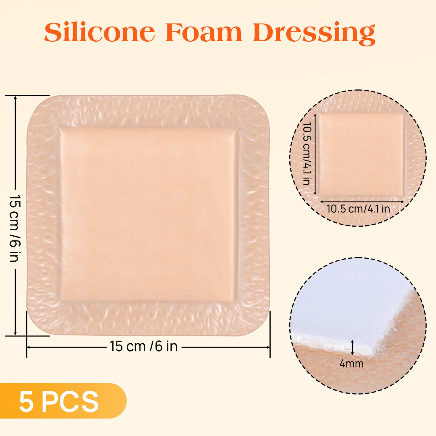 Silicone Foam Dressing with Border,6"×6" (5Pcs) Gentle Adhesive Foam Dressing for Wound Care