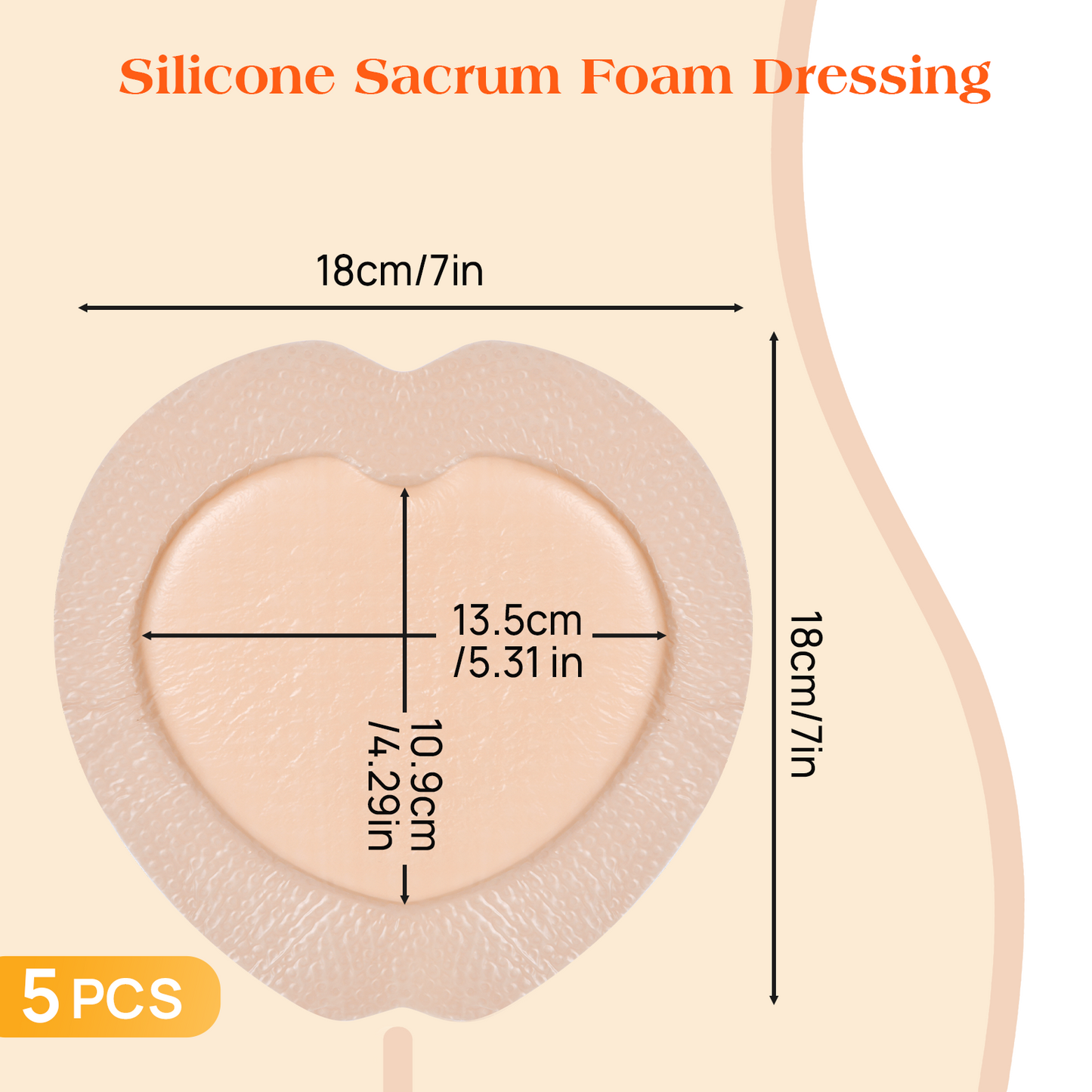Silicone Foam Dressing for Sacral Wounds 7”×7” (5pcs) Gentle Adhesive Waterproof Bandage for Pressure Sores