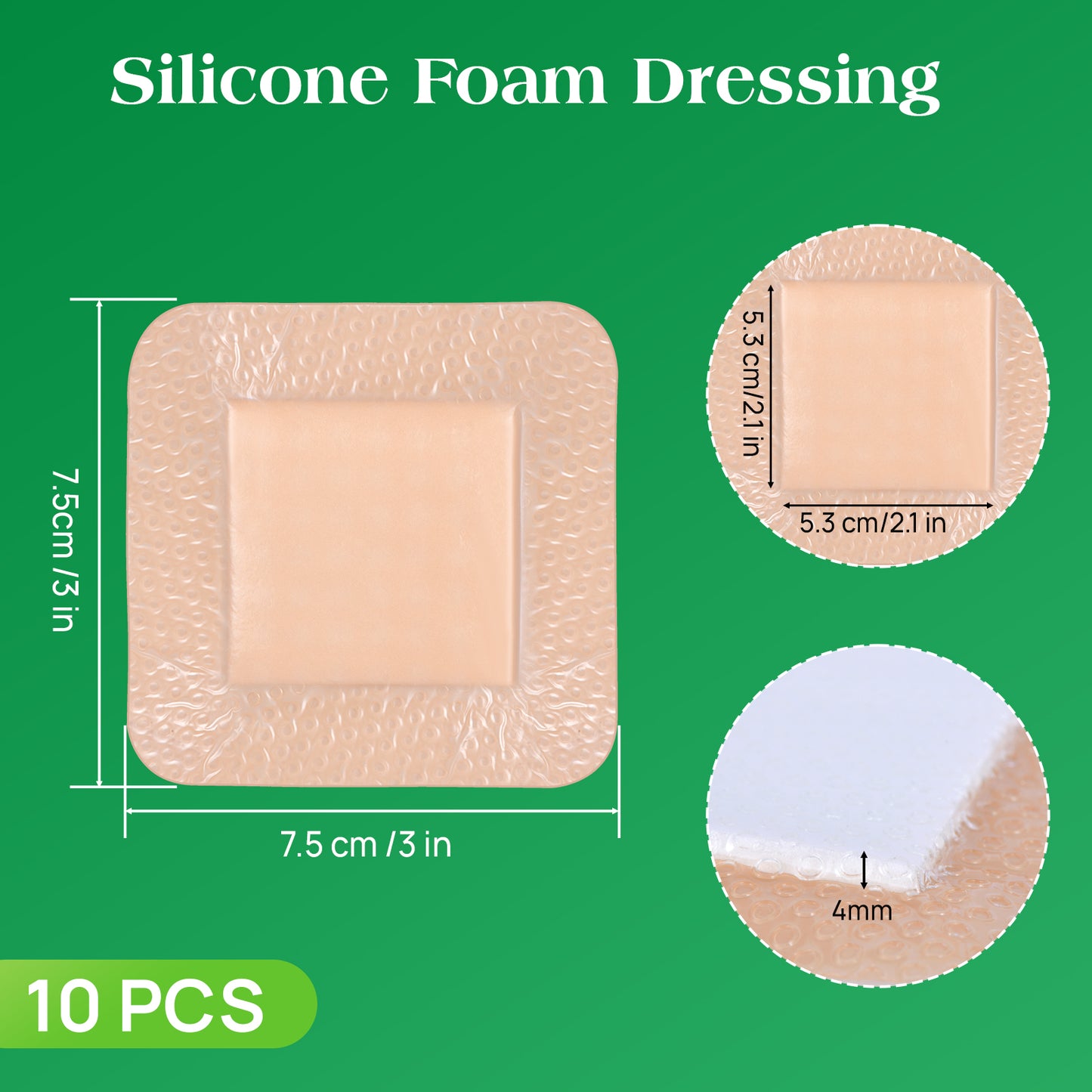 Silicone Foam Dressing with Border,3"×3"(10pcs) Gentle Adhesive Foam Dressing for Wound Care,Waterproof,Breathable,Highly Absorbent