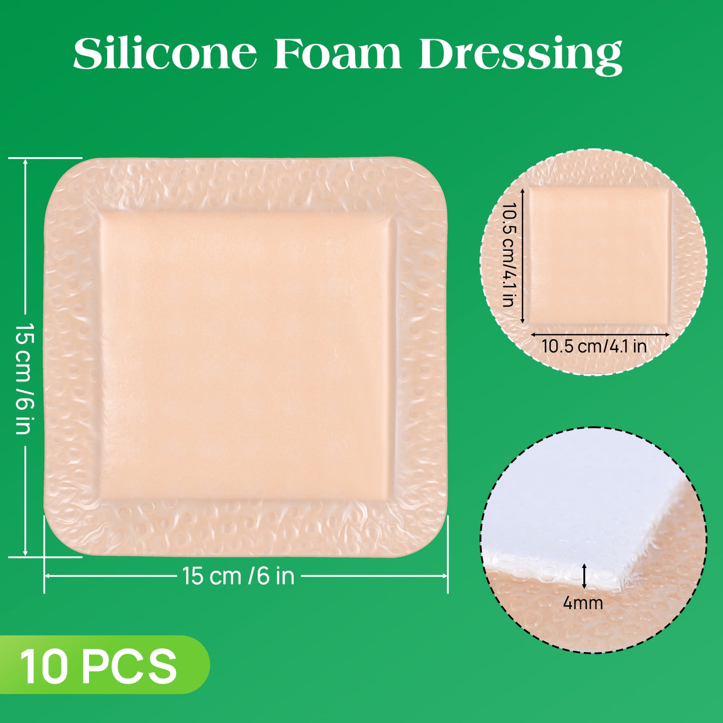 Silicone Foam Dressing with Border, 6"×6"(10 pcs) Gentle Adhesive Foam Dressing for Wound Care