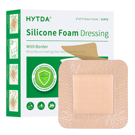 Silicone Foam Dressing with Border,3"×3"(10pcs) Gentle Adhesive Foam Dressing for Wound Care,Waterproof,Breathable,Highly Absorbent