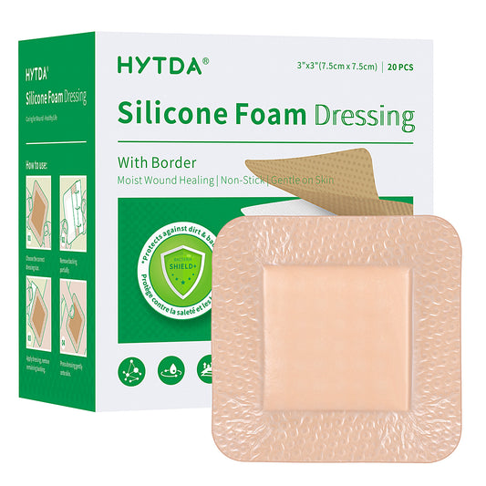 Silicone Foam Dressing with Border, 3"×3"(20 pcs) Gentle Adhesive Foam Dressing for Wound Care