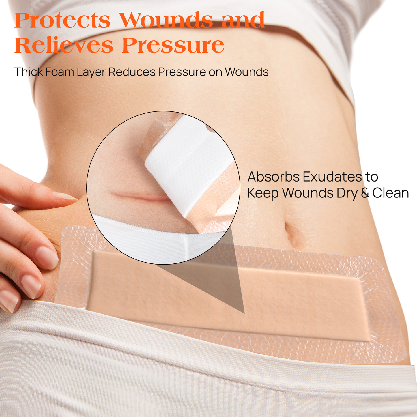 Silicone Foam Dressing - Long Adhesive Foam Bandage for Surgical Incisions and Wound Care, Waterproof and Gentle on Skin 4"×12" （5pcs）