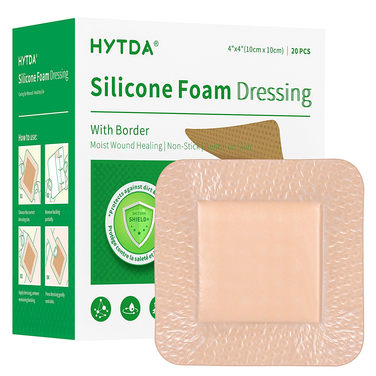 Silicone Foam Dressing with Border, 4"×4"(20 pcs) Waterproof,Breathable,Highly Absorbent Silicone Bandage Care for Pressure Sores, Ulcers