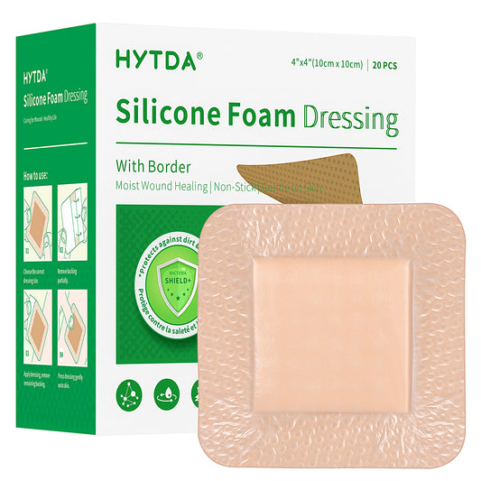 Silicone Foam Dressing with Border, 4"×4"(20 pcs) Waterproof,Breathable,Highly Absorbent Silicone Bandage Care for Pressure Sores, Ulcers