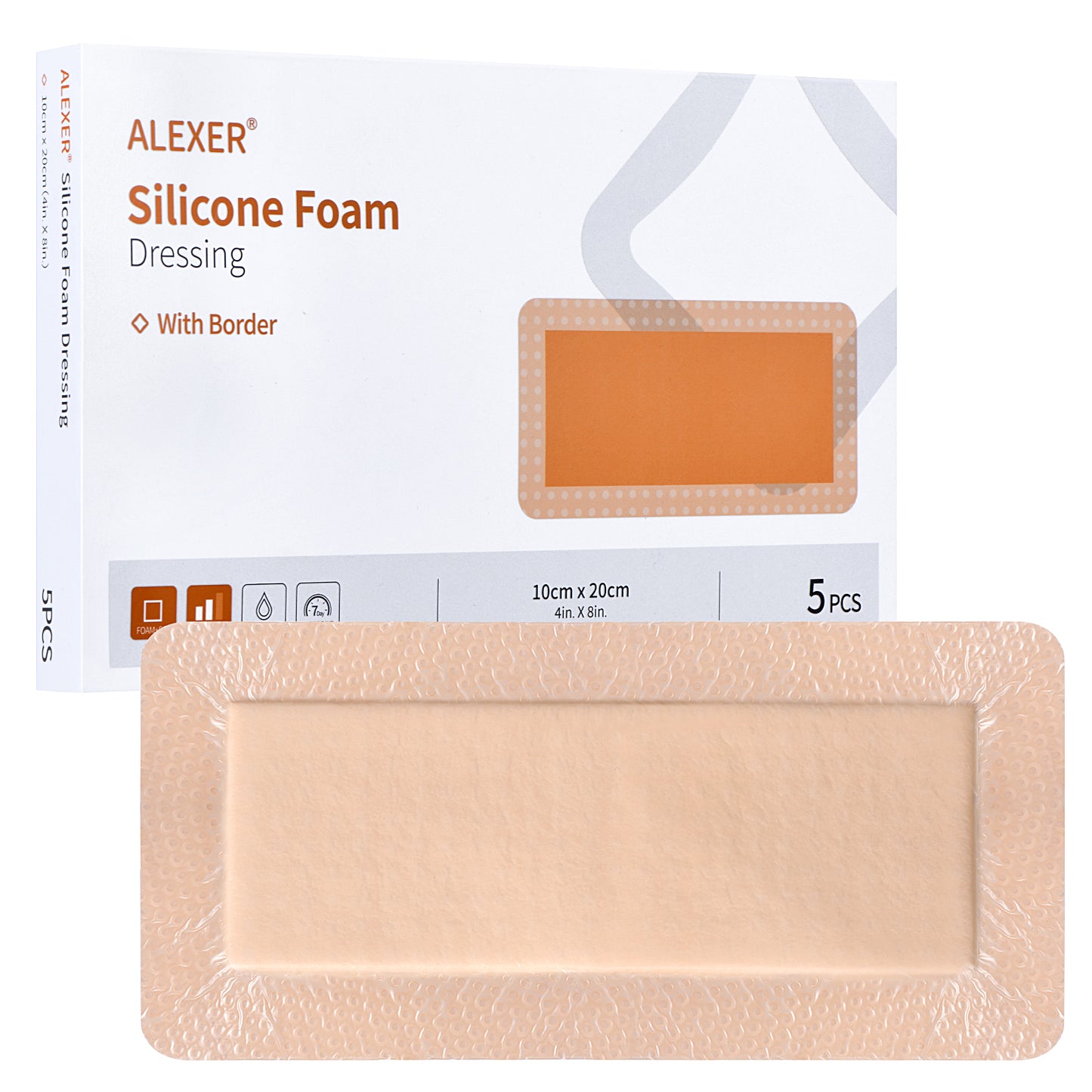 Silicone Foam Dressing with Border, 4"×8" (5Pcs) Gentle Adhesive Foam Dressing for Wound Care,Waterproof,Breathable