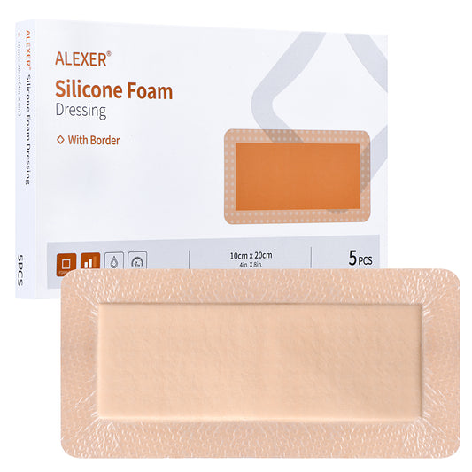 Silicone Foam Dressing with Border, 4"×8" (5Pcs) Gentle Adhesive Foam Dressing for Wound Care,Waterproof,Breathable