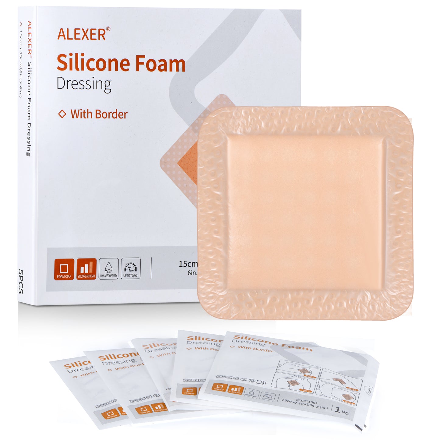 Silicone Foam Dressing with Border,6"×6" (5Pcs) Gentle Adhesive Foam Dressing for Wound Care