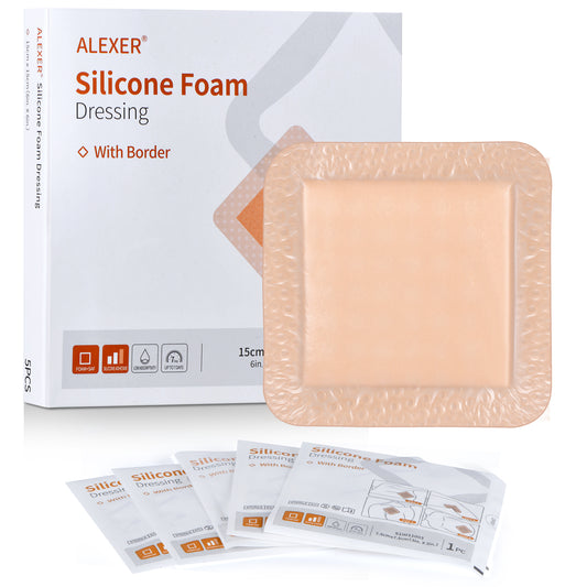 Silicone Foam Dressing with Border,6"×6" (5Pcs) Gentle Adhesive Foam Dressing for Wound Care