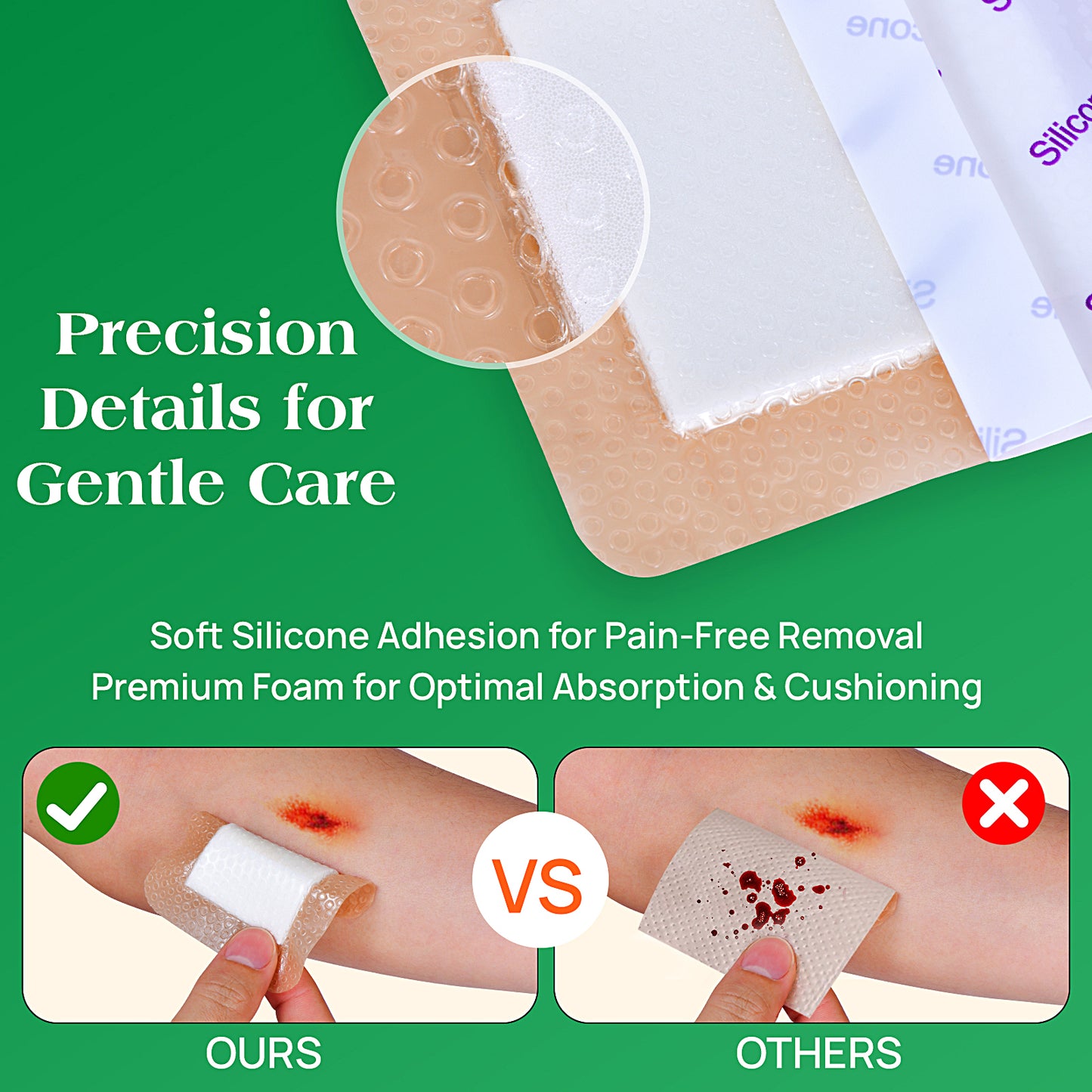 Silicone Foam Dressing with Border, 4"×4"(20 pcs) Waterproof,Breathable,Highly Absorbent Silicone Bandage Care for Pressure Sores, Ulcers