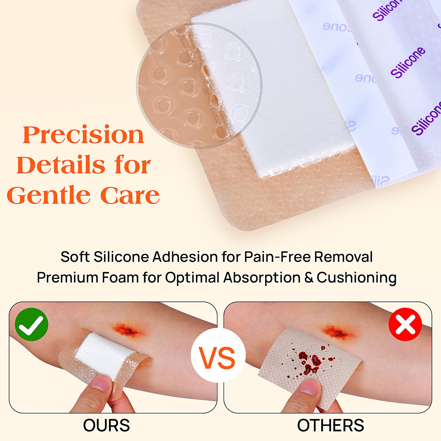 Silicone Foam Dressing with Border, 3"×3"(5 Pcs) Gentle Adhesive Foam Dressing for Wound Care,Waterproof,Breathable,Highly Absorbent